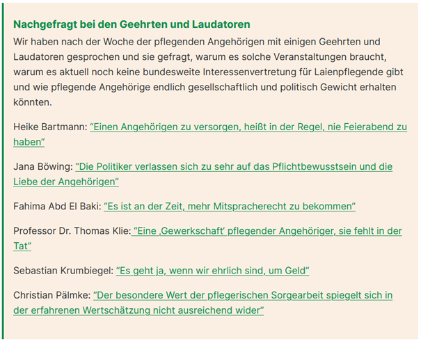 "Ehrung für pflegende Angehörige: Nette Geste oder wichtiges Signal?" 